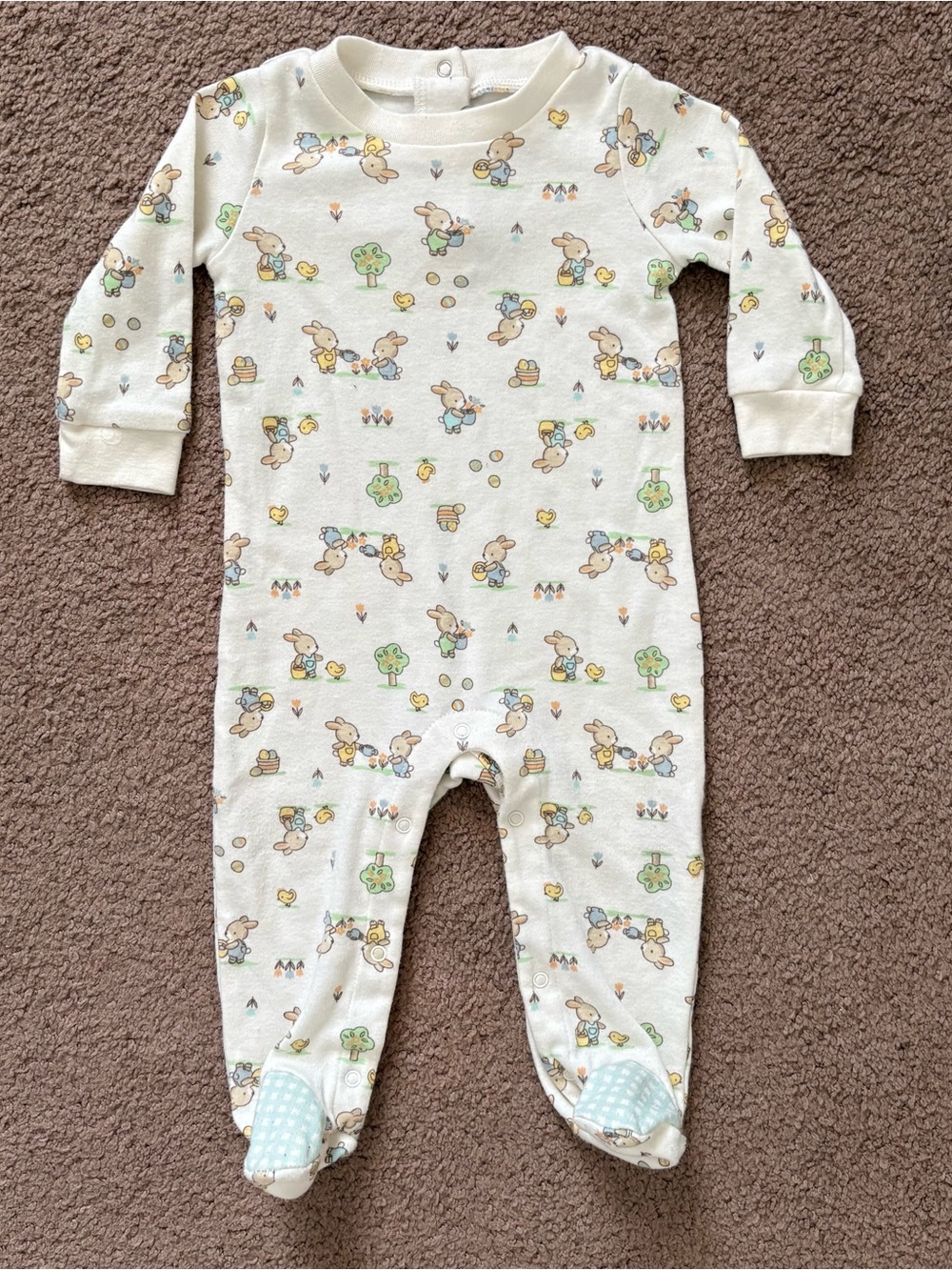 Baby Starters White Bunny Print Footed Sleeper One-Piece Snap 9 Months
